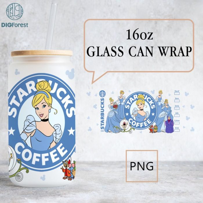 Disney Princess Coffee Cup 16 Oz Libbey Glass Can Wrap Png Sublimation Digital Instant Download, Cartoon Libbey Png, Glass Cup, Coffee Cup