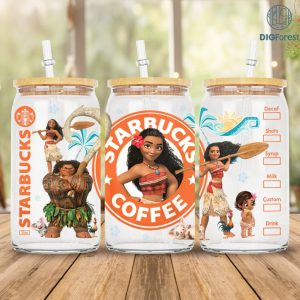 Moana Coffee Cup 16 Oz Libbey Glass Can Wrap Png Sublimation Digital Download, 16oz Iced Coffee Cup Png, Png Files For Sublimation