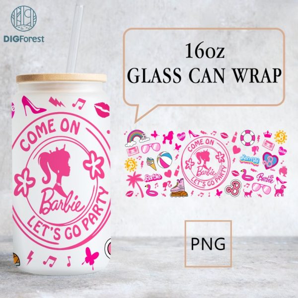 Barbie Pink Doll Starbucks Coffee Libbey Wrap PNG, Barbie Glass can Wrap PNG, 16oz Glass Can Wrap Png