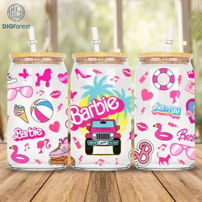 Barbie Doll Tumbler Wrap Png Files For Sublimation, Barbie Glass can Wrap PNG, Pink Doll Libbey Wrap PNG, 16oz Glass Can Wrap Png