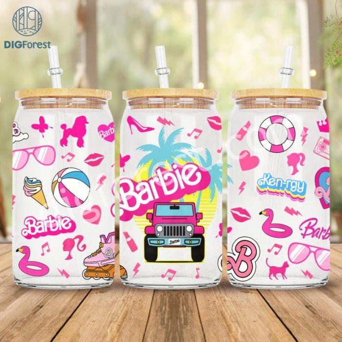 Barbie Doll Tumbler Wrap Png Files For Sublimation, Barbie Glass can Wrap PNG, Pink Doll Libbey Wrap PNG, 16oz Glass Can Wrap Png