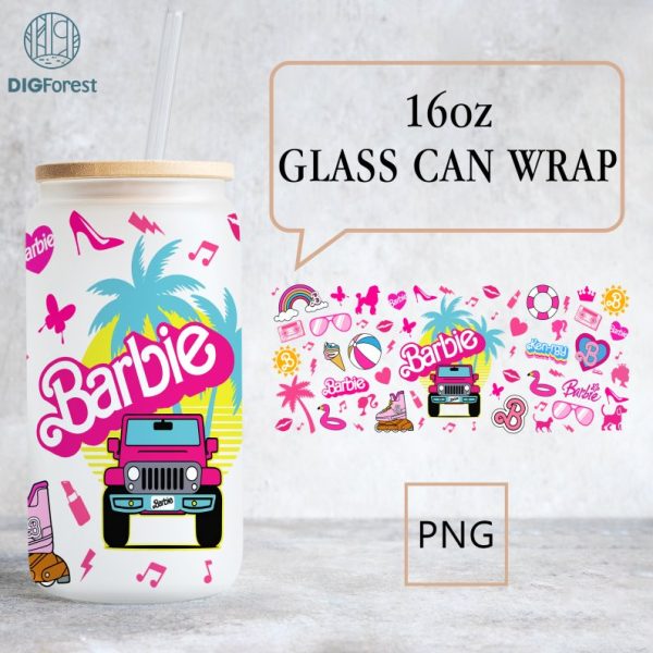 Barbie Doll Tumbler Wrap Png Files For Sublimation, Barbie Glass can Wrap PNG, Pink Doll Libbey Wrap PNG, 16oz Glass Can Wrap Png