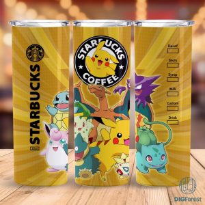 Pokemon Coffee 20 oz Skinny Tumbler Sublimation Design | Pikachu Anime Straight & Tapered Tumbler Wrap | Instant Digital Download
