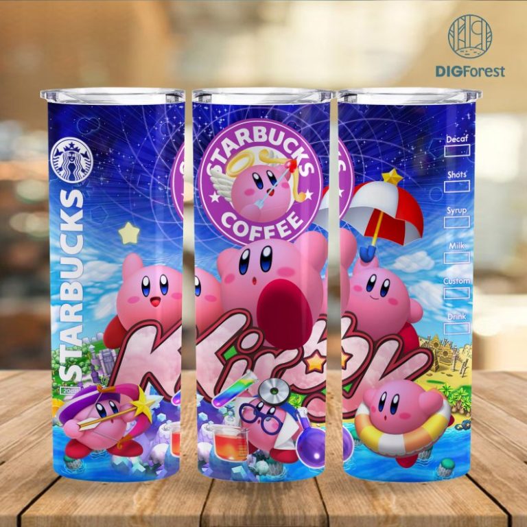 Kirby Coffee 20 oz Skinny Tumbler Sublimation Design Kirby Game Straight & Tapered Tumbler