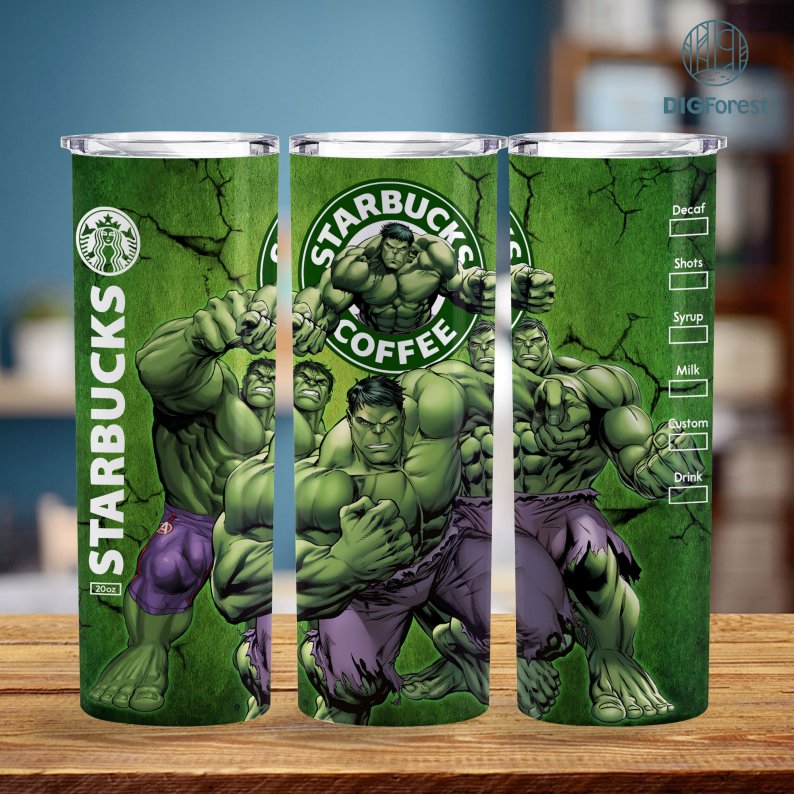 Hulk Coffee 20 oz Skinny Tumbler Sublimation Design | Superhero Straight & Tapered Tumbler Wrap | Instant Digital Download
