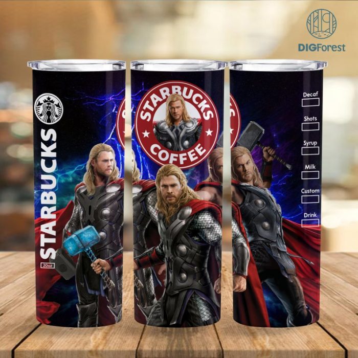 Thor Coffee 20 oz Skinny Tumbler Sublimation Design | Superhero Straight & Tapered Tumbler Wrap | Instant Digital Download