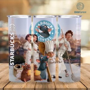 Disney Ratatouille Coffee 20 oz Skinny Tumbler Sublimation Design | Remy Mouse Straight & Tapered Tumbler Wrap | Instant Digital Download