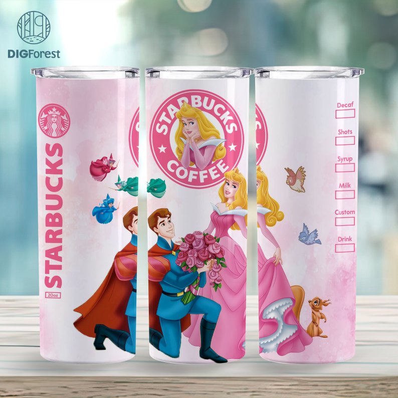 Disney Sleeping Beauty Coffee 20 oz Skinny Tumbler Sublimation Design | Aurora Princess Straight & Tapered Tumbler Wrap | Instant Digital Download