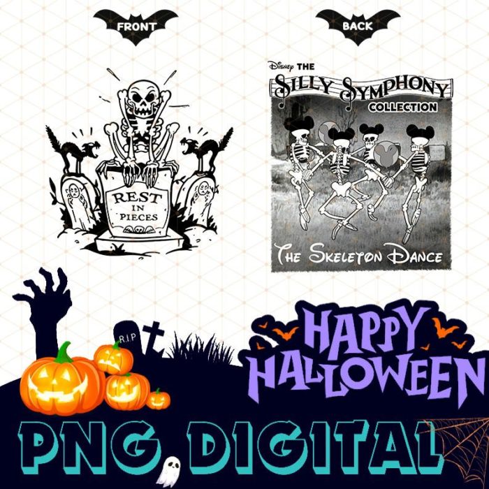 Disney Retro Silly Symphony Png File, Mickey Halloween Png,The Skeleton Dance Png,Halloween Town Fall Png, Disneyworld Png, Disneyland Png