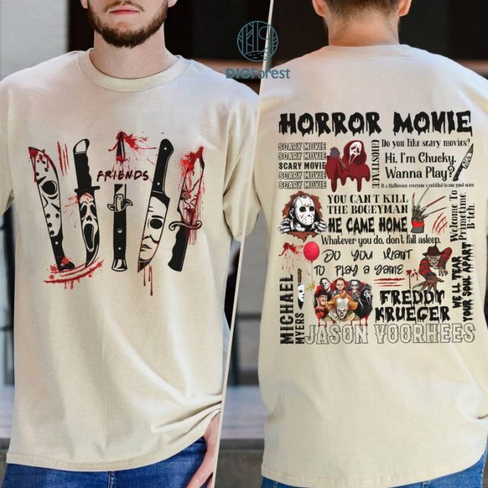 Vintage Halloween Horror Character Png, Horror Character Quotes Sweatshirt, Michael Myers Png, Freddy Kruger Png, Horror Movie Png