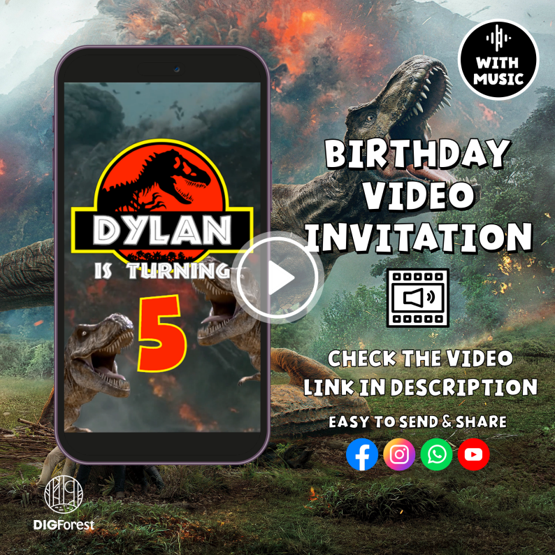 Jurassic World Birthday Invitation, Jurassic World Video Invitation, Jurassic Park invitation, Editable Canva, Jurassic World invitation