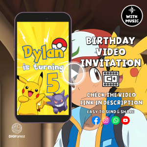 Electronic Pokemone Birthday Invitation Video, Pikachu Birthday Boy, Digital Birthday Party Invitations | Digital Kids Party Invite