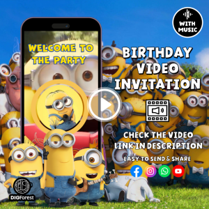 Minions Birthday Invitation Video, Minions Birthday Invitation, Minions Birthday Template, Minions Modern Birthday Invitation
