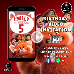 Editable Turning Red Birthday Invite Video, Turning Red Birthday, Turning Red Phone Invitation, Turning Red Invite Editable Canva Template