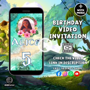 Kids Birthday Invitation | Moana Digital Invitation on Canva | Moana Video Invitation | Girls Birthday Party | Moana Birthday Invitation