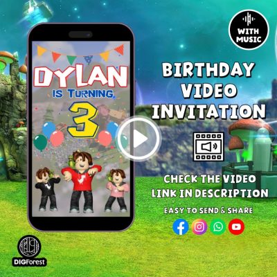 Editable Roblox Birthday Invitation Video, Roblox Invite, Roblox Boys Birthday Invitation, Editable Birthday Invitation Video On Canva