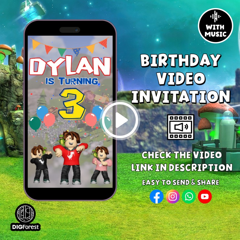 Editable Roblox Birthday Invitation Video, Roblox Invite, Roblox Boys Birthday Invitation, Editable Birthday Invitation Video On Canva
