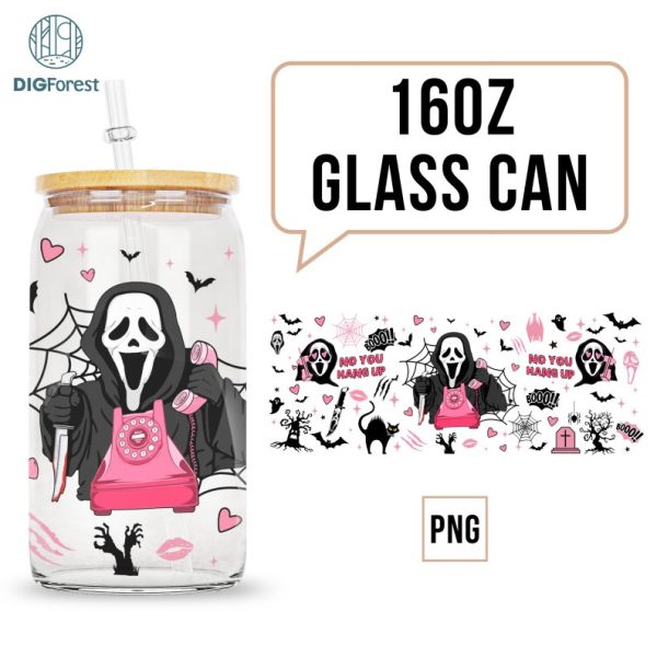 No You Hang Up 16oz Libbey Glass Can Wrap | Horror Characters Glass Can Wrap Png | 16oz Libbey Glass Can Wrap | Horror Movie Libbey Cup Wrap