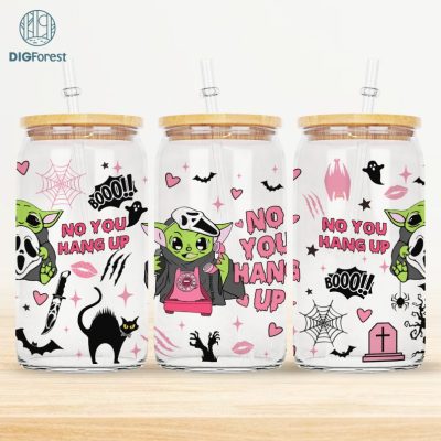 Baby Yoda Horror Libbey Cup Wrap | No You Hang Up Glass Can Wrap | No You Hang Up First Can Wrap Png | 16oz Libbey Glass Can Wrap