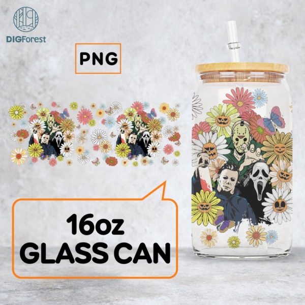 Horror movie Halloween Libbey Glass PNG, Halloween png, Groovy sublimation, Retro Halloween png, 16oz Libbey Can Wrap, Sublimation design