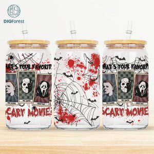 Horror Movie Characters Libbey Tumbler Wrap Template | Spooky Vibes | Halloween Libbey Wrap | Horror Friends Tumbler Wrap | Horror Png