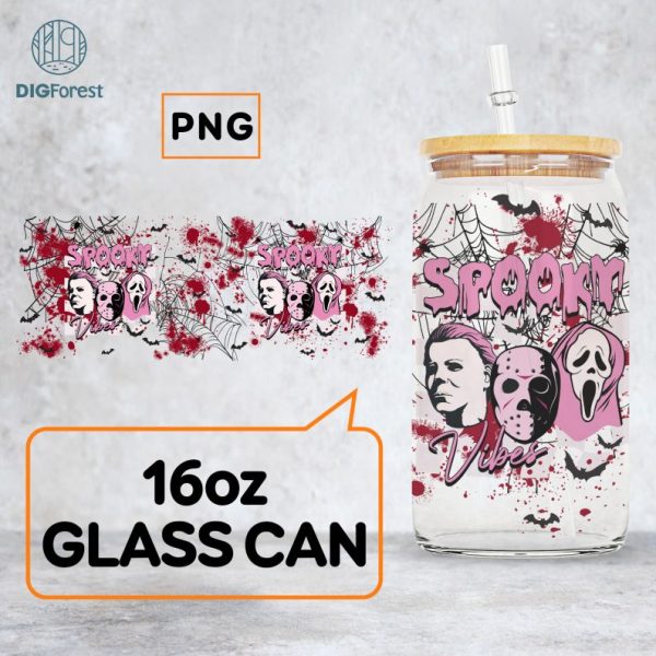 Horror Movie Characters Libbey Tumbler Wrap Template Pink | Spooky Vibes | Halloween Libbey Wrap | Horror Friends Tumbler Wrap | Horror Png