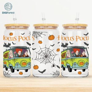 Halloween Glass Wrap PNG | Hocu Pocu Retro | Halloween Sublimation | Instant Download | Witches Png | Halloween Png | Sublimated Glass Can