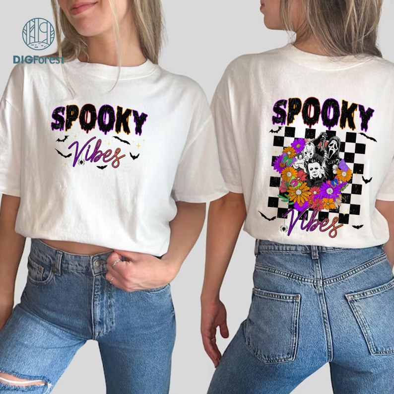 Retro Halloween Tshirt | Horror Halloween Characters Png | Spooky Vibes Shirt | Scary Movie Shirt | Trendy Halloween Graphic For Shirts