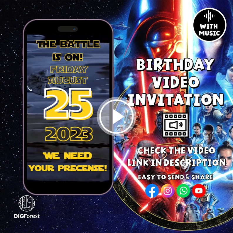 Star Wars Phone Digital Invitation, Star Wars Birthday Invitation Video Editable Canva, Starwar Evite, Birthday Video Invitation