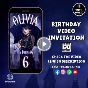 Wednesday Addams Birthday Party Invitation Video Editable Canva, Wednesday Birthday Phone Digital Invitation, Editable Invitation