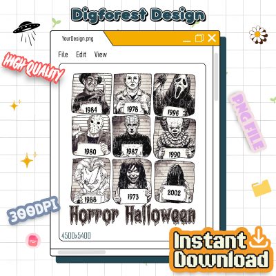 Horror Movie Killers Mugshots PNG, Scary Halloween Party Design, Horror Fan Sublimation Gift