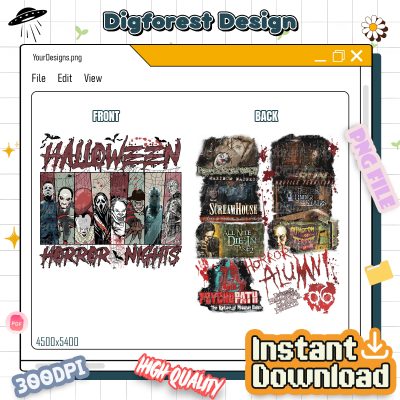 Halloween Horror Nights Universal Studios PNG – Horror Characters, Scary Movie Shirt, Instant Download PNG