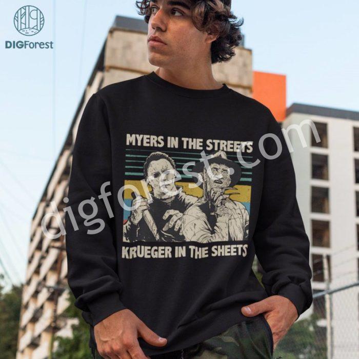 Michael Myers and Freddy Krueger PNG, Myers Myers In The Streets Krueger In The Sheets, Halloween Movie, Horror Killers, Sublimation Designs