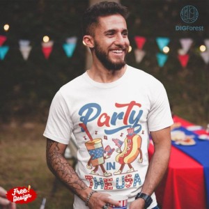 Party In The USA PNG Sublimation, Fourth of July Hot Dog File Designs, Independence Day Sublimation Designs