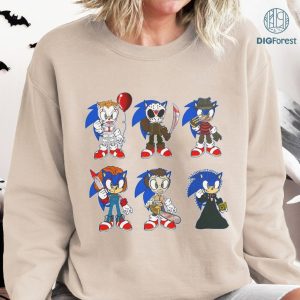 Sonic The Hedgehog Halloween PNG, Horror Halloween PNG, Horror Characters PNG, Halloween Costume, Scary Movie Tee, Sublimation Designs