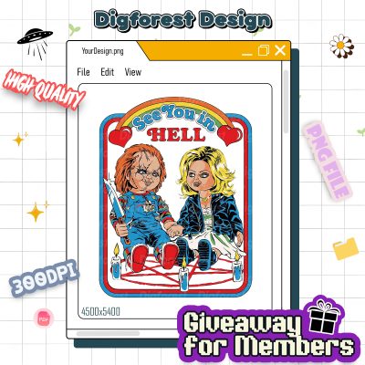 Chucky and Tiffany Halloween PNG – See You In Hell PNG, Child’s Play Horror PNG, Horror Characters PNG, Horror Killers PNG