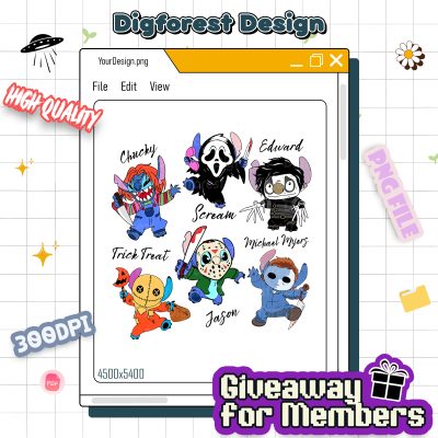 Disney Stitch Halloween PNG – Michael Myers, Jason, Freddy Krueger Horror Crossover, Spooky Movie Characters PNG