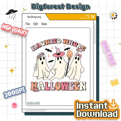 Cute Ghost Halloween PNG – Retro Groovy Ghost Design, Haunted Horror Shirt, Spooky Digital Download