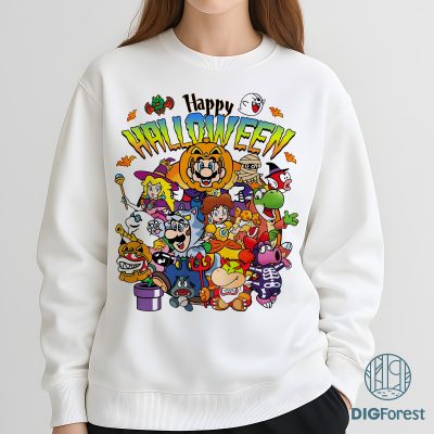 Mario Happy Halloween PNG – Super Mario Spooky Season, Mario Bros Halloween, Vintage Halloween Print