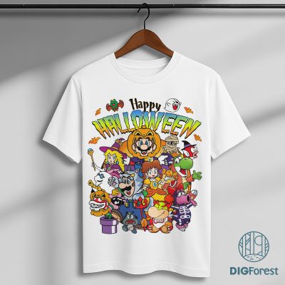 Mario Happy Halloween PNG – Super Mario Spooky Season, Mario Bros Halloween, Vintage Halloween Print