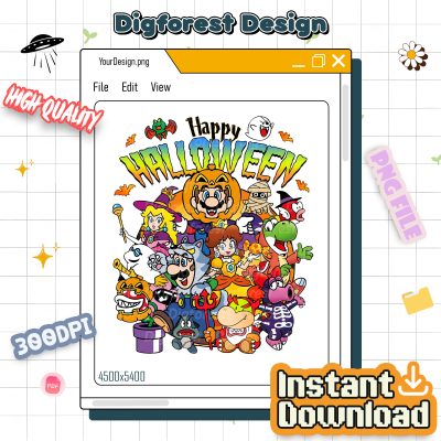 Mario Happy Halloween PNG – Super Mario Spooky Season, Mario Bros Halloween, Vintage Halloween Print