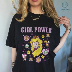 Super Mario Princess Peach Girl Power Png, Peach Super Mario Bros Retro Game Shirt, Birthday Gift For Men Women Boys Girls,Instant Download