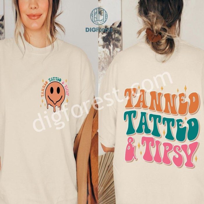 Tanned Tatted And Tipsy Png, Summer Smiley Face Sublimation Shirt, Tan And Tipsy Png, Retro Summer Png, Trendy Summer PNG