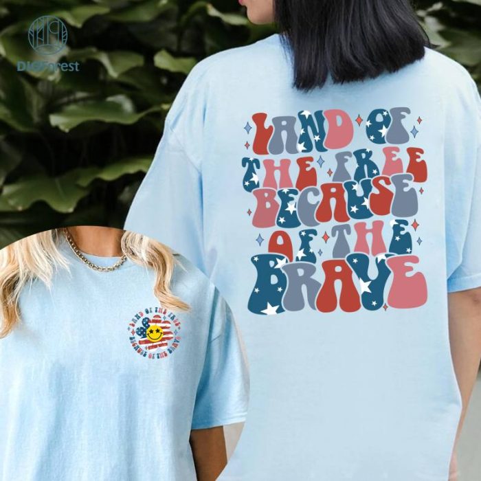 Land Of The Free Because Of The Brave Y2K Png, America Fourth of July Shirt, Happy 4th Of July Png, Independence Day, Retro Smiley Face, Digital Download