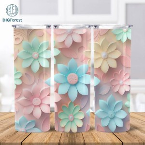 White Blue Flowers Skinny Tumbler 20oz Sublimation Design | Flowers Lover Straight & Tapered 3D Tumbler Wrap | Instant Digital Download