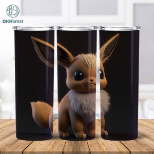 Pokemon Eevee 20 oz Skinny Tumbler Sublimation Design | Eevee Evolution Straight & Tapered 3D Tumbler Wrap | Instant Digital Download