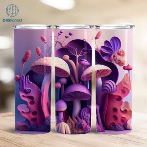 Mushrooms 20 oz Skinny Tumbler Sublimation Design | Mushrooms Lover Straight & Tapered 3D Tumbler Wrap | Instant Digital Download