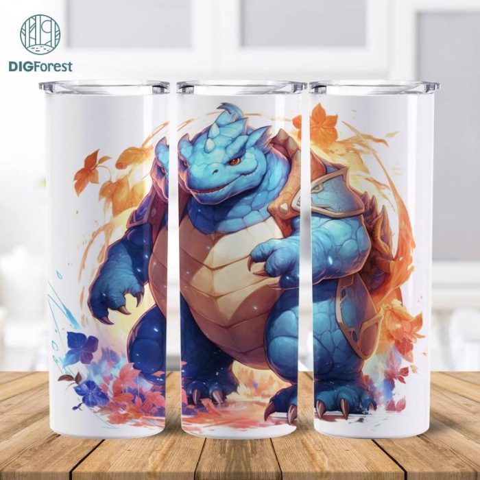 Pokemon Blastoise 20 oz Skinny Tumbler Sublimation Design | Squirtle Evolution Straight & Tapered 3D Tumbler Wrap | Instant Digital Download