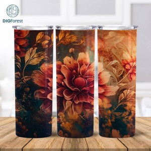 Flowers 20oz Skinny Tumbler Sublimation Design, Flowers Lover Straight & Tapered 3D Tumbler Wrap, Instant Digital Download