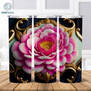 Pink Flowers 20 oz Skinny Tumbler Sublimation Design | Flowers Lover Straight & Tapered 3D Tumbler Wrap | Instant Digital Download